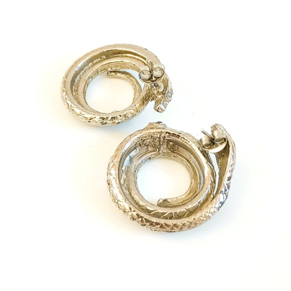 Silver Tone Coiled Snake Earrings. Post - Picture 5 of 7